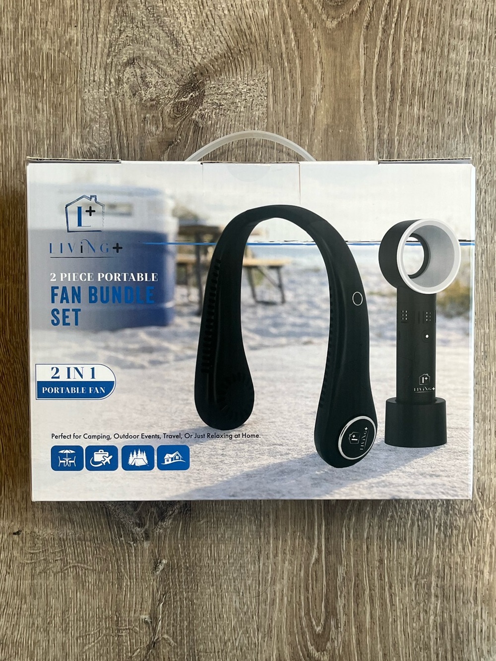 Living+ 2-Piece Portable Bladeless Fan Bundle Set Rechargeable USB Black 3hr NIB